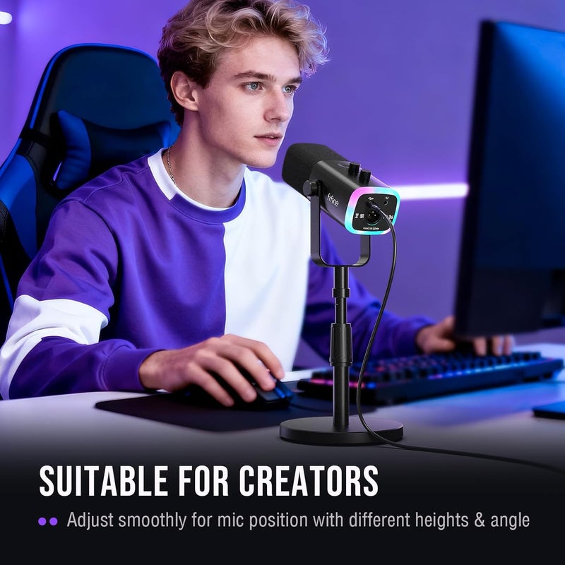 FIFINE حامل ميكروفون مكتبي، حامل ميكروفون معدني ثقيل قابل للتعديل مع محول برغي 5/8" ذكر إلى 3/8" أنثى، 4 وسادات غير قابلة للانزلاق متوافقة مع الميكروفونات للتسجيل، البث - BS1 - Image 4